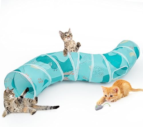 Glittme Cat Tunnel, Cat Tunnels for Indoor Cats, S-Shape Peekaboo Cat Cave with Cat Toys, Foldable Cat Tubes and Tunnels for Cats, Rabbit, Puppy, Guinea Pig