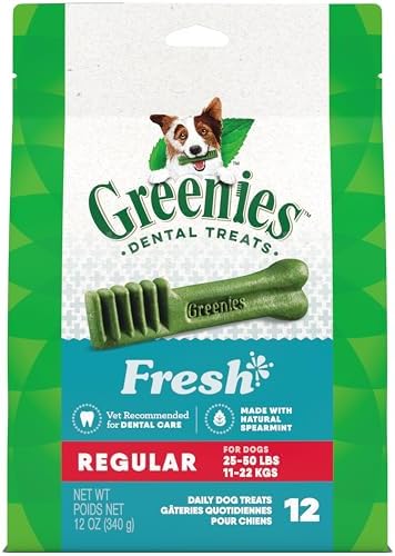 Greenies Regular Natural Dental Care Dog Treats Fresh Flavor, 12 oz. Pack (12 Treats)