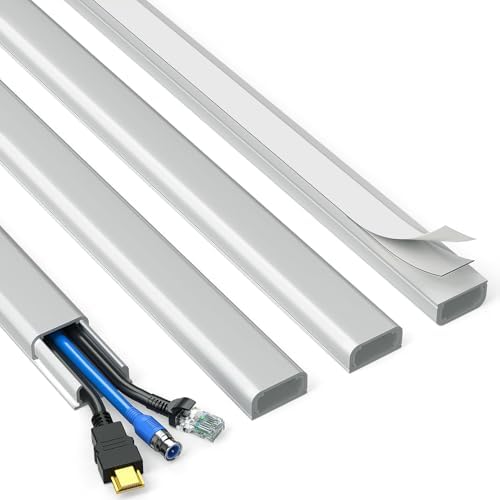 Delamu Cord Hider, 62.8in Cable Hider, Cord Covers for Wires on Wall, Wire Covers for 2-3 Cords, Wire Hiders for TV on Wall, Easier Setup Cable Cover Cable Management, 4X L15.7 W0.94 H0.47in, Grey