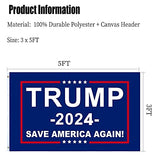 Double Sided Save America Again Flag Trump 2024 Flag 3 Ply Donald Trump Flags 3x5 Outdoor 200D Polyester with Durable Canvas Header and 2 Brass Grommets