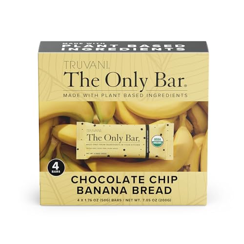 Truvani Plant Based Snack Bars | Chocolate Chip Banana Bread 4 Pack | 5g Protein | USDA Organic and Vegan | The Only Bar | Dairy, Soy, and Gluten Free | Individually Wrapped