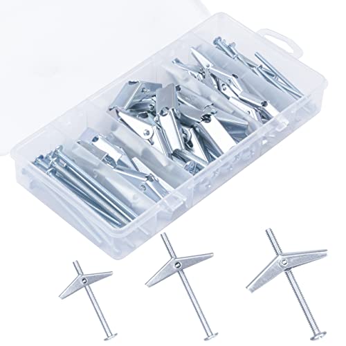 KURUI Hollow Wall Anchors Assorted Kit, 44Pc Heavy Duty Toggle Bolts and Wing Nut Kit, Drywall Anchors Assortment Set, Butterfly Anchors for Hanging Picture Curtain Rod Plant (1/8in, 3/16in, 1/4in)