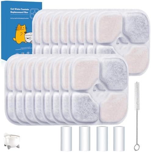 16-Pack Cat Water Fountain Filter Compatible With Catit Pixi Water Fountain Filter Replacement Triple Action Water Filter, 4 Pump Tubes 1 Hard Brush
