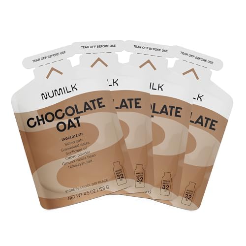 Numilk Pouches 4-Pack - Chocolate Oat - Creamy Plant-Based Milk in Seconds - Easy-to-Use with the Numilk Nut Milk Maker Machine - Dairy Free Milk Beverage - One Pouch Makes 32oz