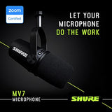 Shure MV7 USB Microphone for Podcasting, Recording, Live Streaming & Gaming, Built-in Headphone Output, All Metal USB/XLR Dynamic Mic, Voice-Isolating Technology, TeamSpeak & Zoom Certified – Black