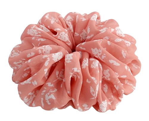 26 Colors Available, Colorful Big Scrunchies for Hair, Soft Chiffon Ponytail Holder, Cute Birthday Gift for Women Girl Teen, Holiday Accessory (Peach White)