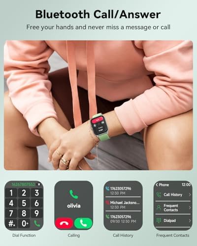 Smartwatch for Men Women, Alexa Built-in, 1.8" Fitness Tracker, IP68 Waterproof Smartwatch for Android & iPhone with Bluetooth Call (Answer/Make), Heart Rate/SpO2/Sleep Monitor/Pedometer, Green