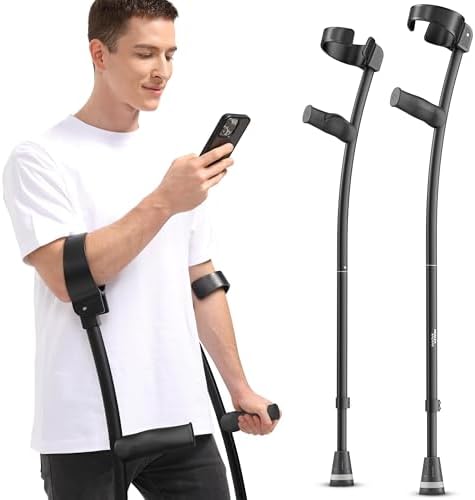 Ergonomic Forearm Crutches, Foldable and Height Adjustable Elbow Crutches with Magnetic Handles for Wall Support, Anti-Slip Base, Walking Aid for Adults