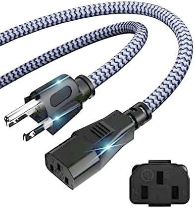 Power Cord-3 Prong Power Cable 10A 250V AC Power Cable 6.6FT/2m Nylon Braided Replacement 3 Pin Power Cord for Computer, Monitor, Printer,TV, PC,Projector,Power Supply Cable