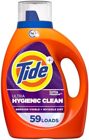Tide Hygienic Clean Heavy 10x Duty Liquid Laundry Detergent, HE Compatible, Spring Meadow Scent, 59 Loads, 84 fl oz