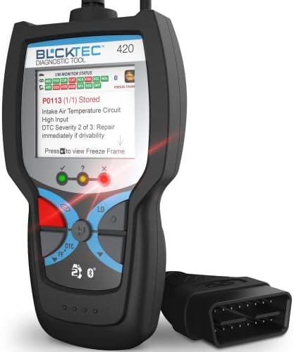 BLCKTEC 420 Bluetooth OBD2 Scanner Diagnostic Tool - Vehicle Code Reader for Car - Clears Check Engine Light - Comes with Premium OBD App On IOS & Android - Works For All Cars 1996 & Newer
