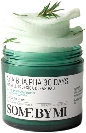 SOME BY MI AHA BHA PHA 30 Days Miracle Truecica Clear Pad - 70 Pads, 4.22Oz - Mild Exfoliating Toner Pads for First Skin Care Step - Daily Blackhead Removing Pore Minimizer for Face - Korean Skin Care