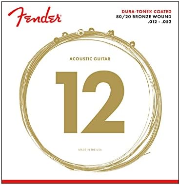 Fender Dura-Tone Coated 80/20 Bronze Acoustic Guitar Strings, .012-.052 String Gauge, Offers Clear Sound with a Smooth and Articulate Feel