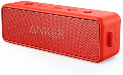 Anker SoundCore 2 Portable Bluetooth Speaker, Wireless, Enhanced Bass, 24-Hour Playtime, 66ft Range, IPX7 Water Resistant, Built-in Mic, Ideal for Travel , Compact and Easy to Use - Red
