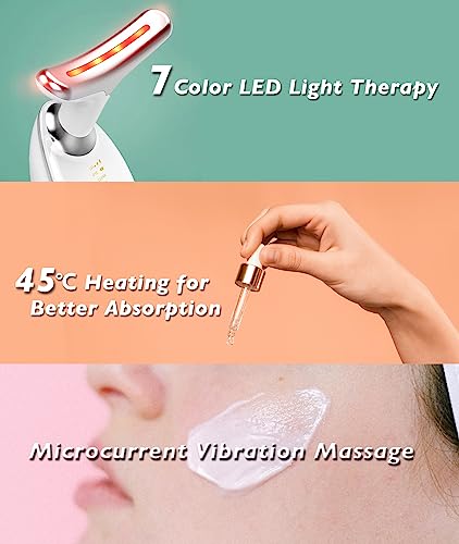 Red-Light-Therapy-for-Face and Neck, Red Light Therapy Wand, 7 Color Led Face Neck Massager for Skin Care, White
