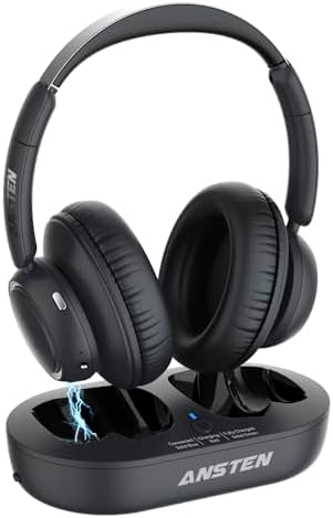ANSTEN Wireless Headphones for TV with Universally Compatible Transmitter Charging Base, TV Headphones Wireless for Seniors, Bluetooth Headphones for TV, No Delay, 35 Hrs Audio Playtime, Plug n Play