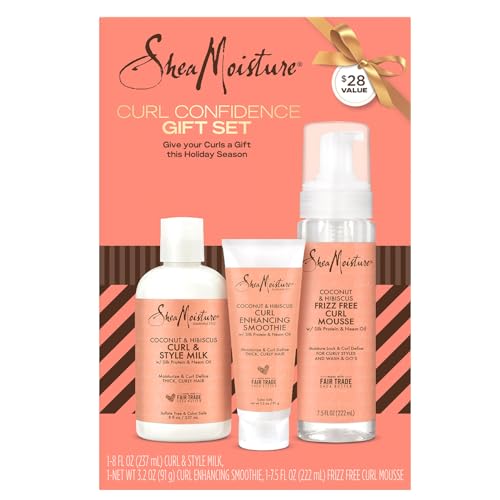 SheaMoisture Coconut & Hibiscus Hair Care Bundle – Curl Enhancing Smoothie, Curl & Style Milk + Frizz Free Curl Mousse (3 Piece Set)
