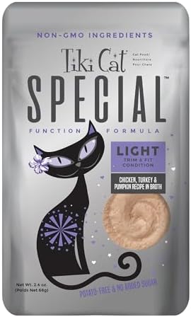 Tiki Cat Special Light Mousse, Chicken, Turkey & Pumpkin, Formulated to Support Healthy Trim and Fit, Functional Wet Cat for Adult Cats, 2.4 oz. Pouch (Pack of 12)