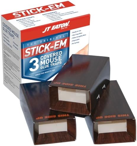 JT Eaton 144N Stick-Em Covered Mouse Glue Trap, Non-Toxic, 3-Pack, Brown