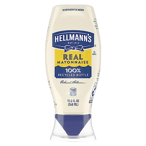 Hellmann's Real Mayonnaise Squeeze Bottle Made from 100% Recycled Plastic, No-Mess Cap, Condiment for Sandwiches, Salads, Mayo Made with Cage Free Eggs, Gluten Free, 11.5 Fl Oz (Pack of 12)