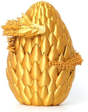 3D Printed Dragon Egg- Gold - Surprise Easter Basket Essentials with 12" Flexible Crystal Dragon Inside, 3D Printed Gift Toy, Desk Executive Pet, Figurine Decor, Easter Basket Stuffers