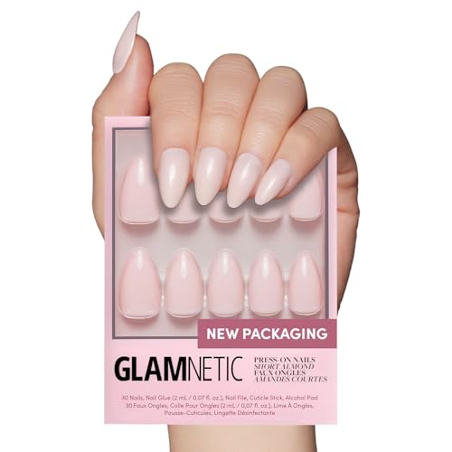 Glamnetic Press On Nails - Ballet Pink Solid Opaque Light Blush Pink Short Almond False Nails, Reusable Stick On Fake Nails with Glue | Salon Quality | 15 Sizes - 30 Nail Kit