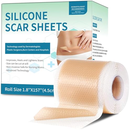 Silicone Scar Sheets, Silicone Scar Tape(1.8”x 157” Roll-4M), Silicone Scar Strips, Professional Scar Removal Sheets for Surgical Scars, Keloid, C-Section, Burn et