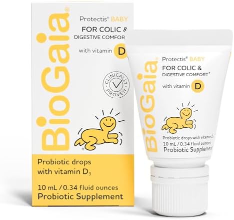 BioGaia Protectis Baby Probiotic Drops | Colic & Gas Relief + Vitamin D | Safe for Newborns | Ease Crying, Fussing, Colic, Gas, Spit-ups & Constipation | No Dairy, Soy & Gluten | 50 Day Supply | 10mL