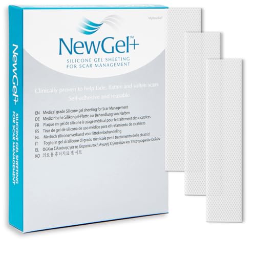 Advanced Silicone Scar Treatment Sheets for Old, New Scars, Surgery, Keloids, C-Section, Burns, by NewGel Plus by MyNewGel, 1" x 3" Sheet (3 Count) - Clear