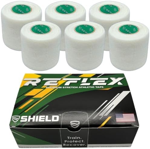 Shield Cleat Spatting Tape | Stretch Athletic Tape, Ankle Tape, Tear by Hand, Made in USA, Thin, Flexible, Elastic Sports, Spatting, Football, 6 Pack