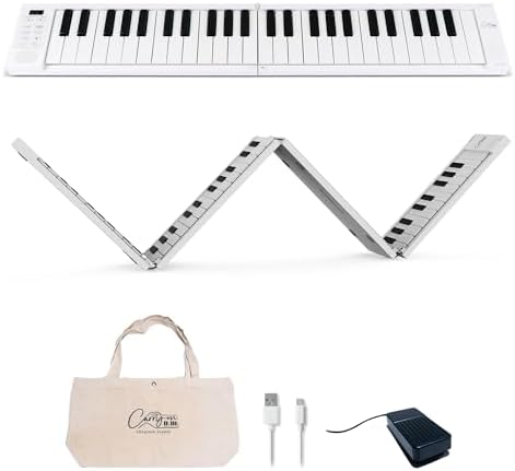 88 Key Folding Piano - Ultra-Portable and Full-Sized with 128 Voices and USB MIDI Connectivity - Travel Piano Keyboard Perfect for Practice, Travel, and Performances - White