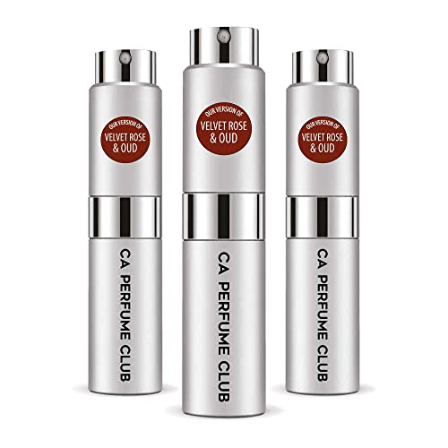 CA Perfume Impression of J. Mlon Velvet Rose & Oud For Men Replica Version Fragrance Dupes Concentrated Long Lasting Eau de Parfum Spray Refillable Atomizer Bottle 0.27 Fl Oz-X3