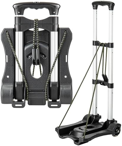 Small Folding Hand Truck Dolly with 2 Wheels, Lightweight Aluminum Foldable Luggage Cart, Collapsible Cart Portable Dolly for Airport Travel Moving Use