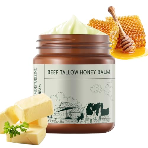 Beef Tallow for Skin, Beef Tallow and Honey Balm for Face and Body, Unscented Face Moisturizer, Deep Hydration & Sensitive Skin Care, 4.23oz