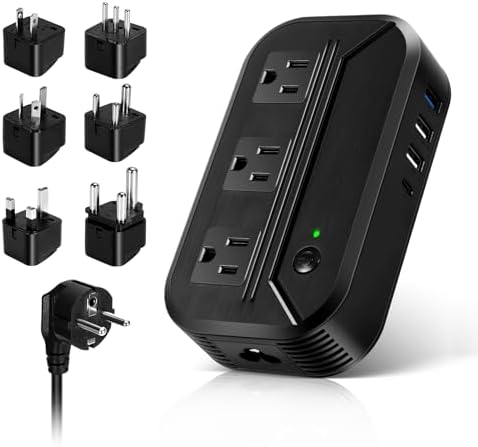 Voltage Converter 2300W Power Step Down 220V to 110V Universal Travel Adapter Power Converter Power Transformer w/ 3 AC Outlets 3 USB Ports 1 Type-C Charging for EU/UK/AU/US/IT/India/South Africa
