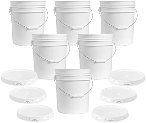 ePackageSupply 5-Gallon White Bucket Pail Container with Lid | Food Grade | Heavy-Duty Extra Durable | 90 Mil All Purpose Pail | Multi-Use | Easy Stack and Store | BPA Free| Made in USA | 6 Pack
