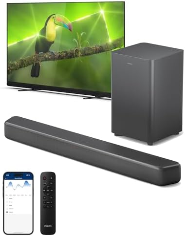 PHILIPS B5309 Soundbar 2.1 with Wireless Subwoofer and Immersive DTS Virtual:X Audio Technology - 240W Max Power, Deep Bass, Bluetooth 5.4, Four EQ Modes, HDMI ARC and USB connectivity - Dark Grey