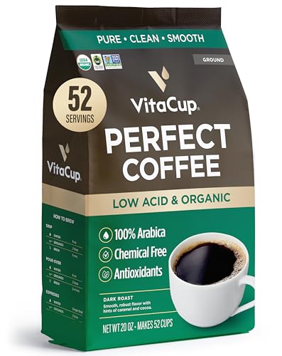 VitaCup Perfect Low Acid Coffee Ground, USDA Organic & Fair Trade, Mycotoxin Free, Dark Roast Guatemala Single Origin, Clean & Pure, 20 ounces, 52 Servings