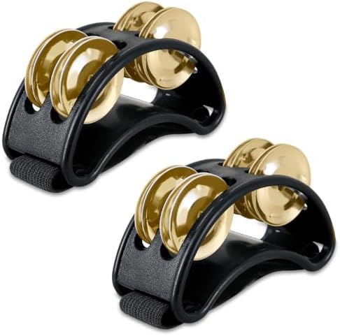 EASTROCK Foot Tambourine Percussion Musical Instrument Foot Percussion with Steel Jingle Bells for Drum Guitar Playing Black 2 PCS