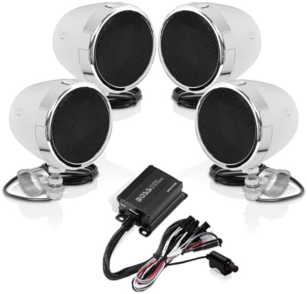 BOSS Audio Systems MC470B 3 Inch Motorcycle Full Range Speakers and Amplifier Sound System - Bluetooth 2 Channel Amplifier, Weatherproof, Volume Control, ATV UTV Compatible