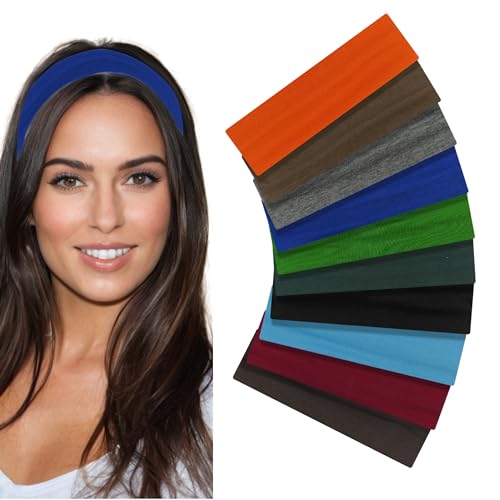Styla Hair Headbands for Women Stretch Fashion Headbands 10 Pack Non-Slip Head Wraps Great for Spa, Sports, Yoga, Pilates, Running, Gym Headband, Workouts (Dark)
