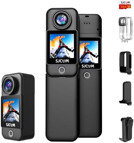 SJCAM C300 Pocket Camera, 3800mAh Battery Action Camera, 4K Body Camera, Stabilization, Waterproof, Dual-Touch Screen, Suitable for Vlogging and Live Streaming, with Helmet Mount Kits, Black