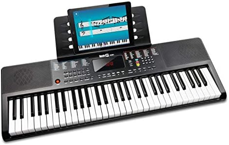 RockJam Compact 61 Key Keyboard with Sheet Music Stand, Power Supply, Piano Note Stickers & Simply Piano Lessons