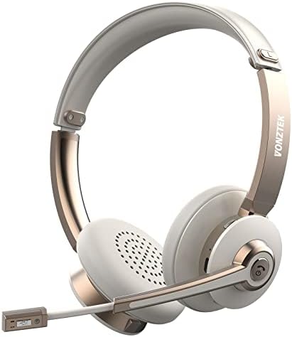 Bluetooth Headset with Microphone, Wireless Headphones with Noise Cancelling Mic, 26hrs talktime, On Ear Headphones with Mic Mute for Mac/Laptop/Zoom/Teams/Call Center/Office/Home Gold