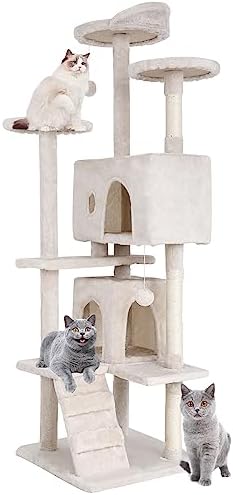 BestPet 70in Multi-Level Cat Tree Tower Furniture Activity Center with Scratching Posts, Toys and Condo for Indoor Kittens, Beige