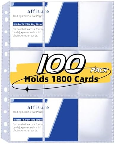9 Pocket Card Sleeves ，Holds 1800 Cards ，Trading Card Binder Sleeves，High Quality Thickened，3 Ring 9 Pocket Pages for Sports Cards, Coupons, Game Cards，100 Pack