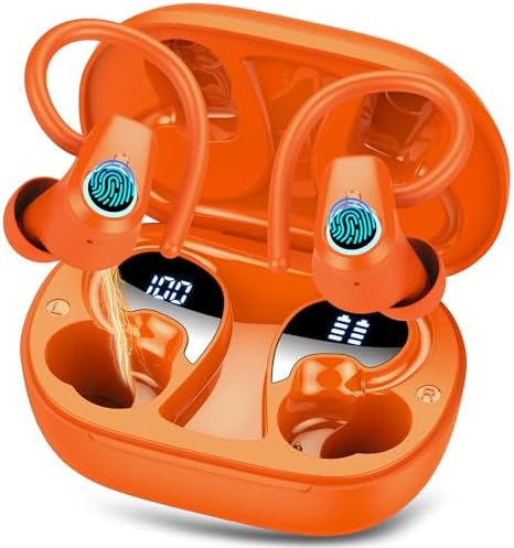 Wireless Earbuds, Sport Headphones Bluetooth 5.3, Ear buds Wireless Earbuds Bluetooth, 50H Playtime HD Stereo Noise Cancelling Earbuds, Dual LED Display, IP7 Waterproof Running Earphones, Pure Orange