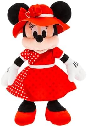 Disney Store Official Minnie Mouse Valentine's Day Plush - Disney Stuffed Animal with Heart Print, Satin Dress & Bonnet for Kids, Matches Mickey Valentine Plush Sold Separately