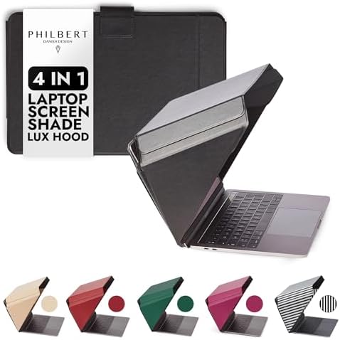 4-in-1 Laptop Sun Shade Lux Hood - Screen Shade, Privacy Screen, Heat Protection, Contrast Enhancement - Fits 12”/13”/14” Laptops, Self-Standing Cover with Pocket - Black
