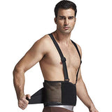 NeoTech Care Back Brace with Suspenders/Shoulder Straps - Light & Breathable - Lumbar Support Belt for Lower Back Pain - Posture, Work, Gym - Black Color (Size S)